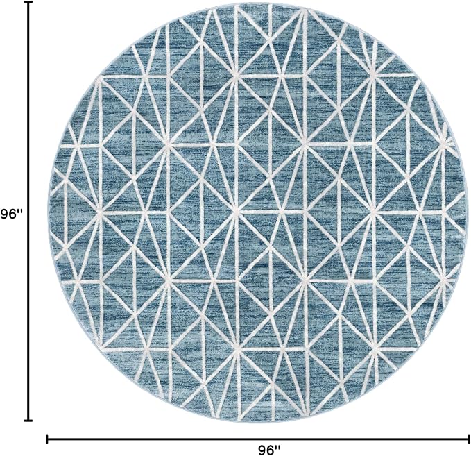 Rugs.com Lattice Trellis Collection Rug – 8 Ft Round Blue Low-Pile Rug Perfect - Image 2