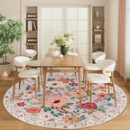 DUKINO Floral Round Rug, 6ft Washable Circle Rug, Non Slip Indoor Low Pile - Image 3