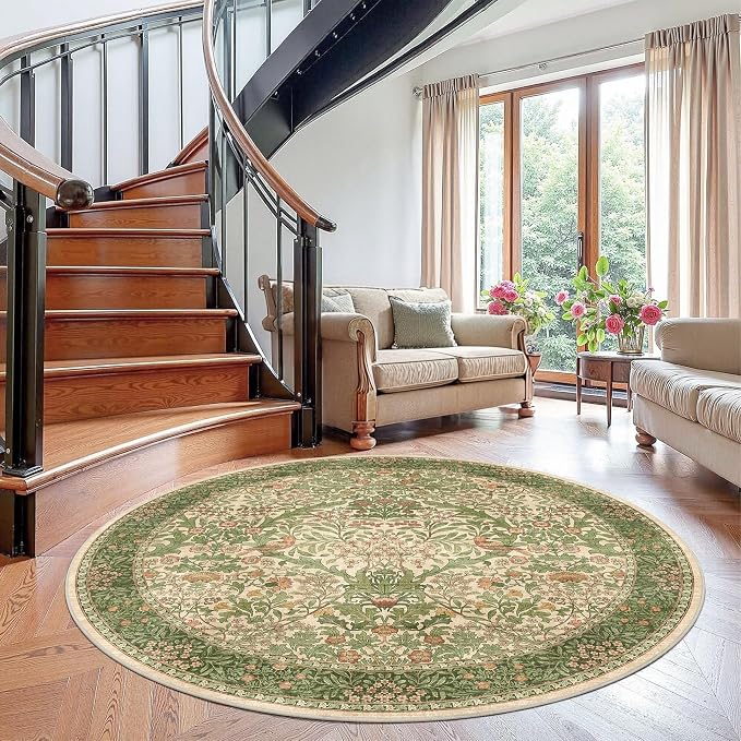 6ft Round Area Rugs for Living Room, Washable Floral Circle Rug Non Slip Low - Image 5