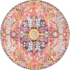 Lahome Bohemian Floral Medallion Round Rug - 4Ft Hot Pink Soft Round Area Rug - Image 10