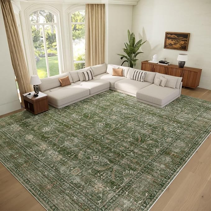 Washable 9x12 Area Rugs for Living Room, Boho Non-Slip Vintage Distress Lager by Hedwior