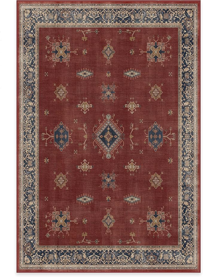 RUGGABLE Washable Vintage Area Rug – Verena Amber Red 6x9, Stain-Resistant by RUGGABLE