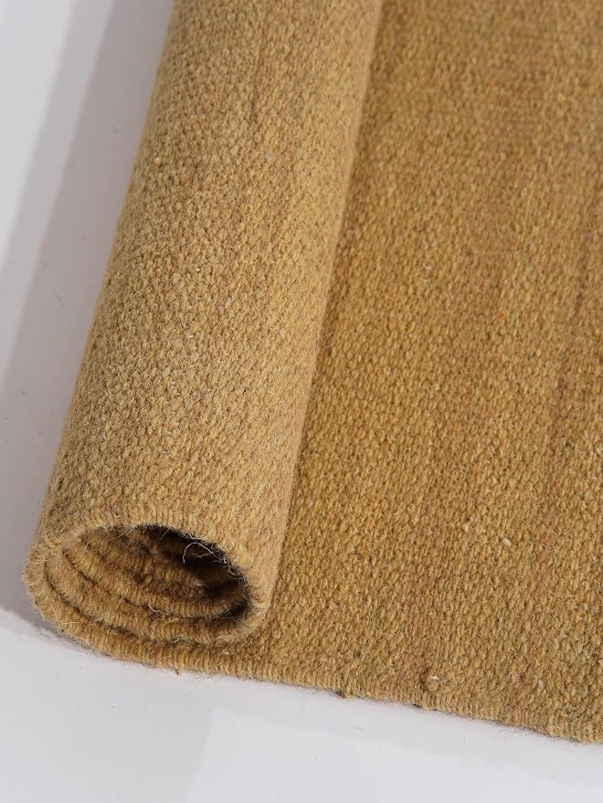 Rugsotic Carpets Hand Woven Flat Weave Kilim Wool 4'x6' Area Rug Solid Gold - Image 6