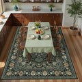 Dark Green Floral Living Room Rug 5x7 Washable Rugs Boho Vintage Oriental Large by Deerly