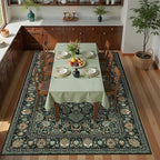 Dark Green Floral Living Room Rug 5x7 Washable Rugs Boho Vintage Oriental Large by Deerly