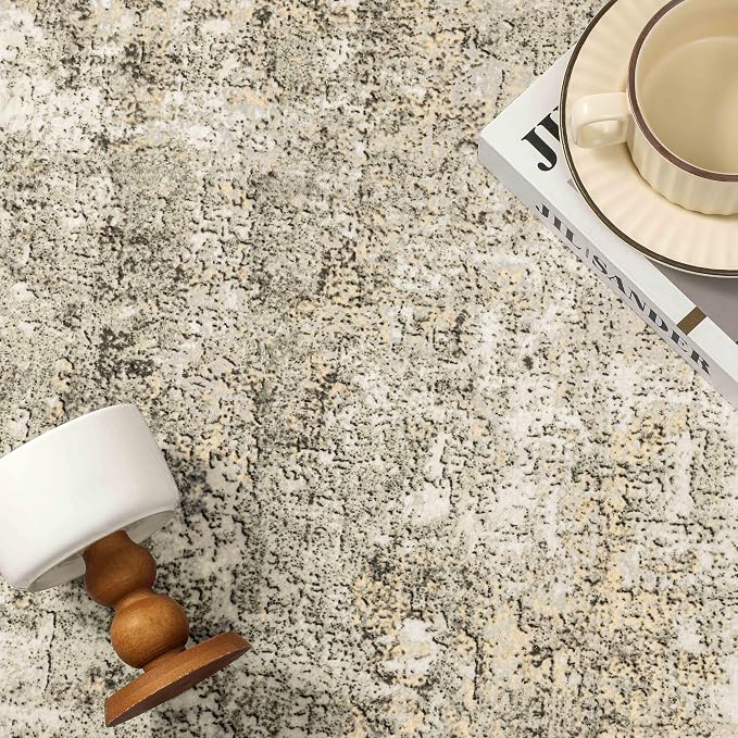 Machine Washable Area Rug 9x12 Beige Gray Large Living Room Indoor Accent Rug - Image 7