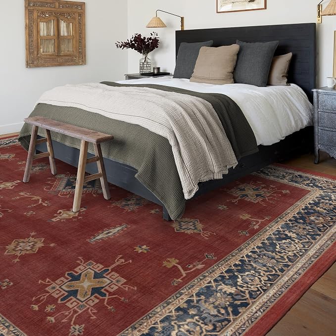RUGGABLE Washable Vintage Area Rug – Verena Amber Red 9x12, Stain-Resistant by RUGGABLE