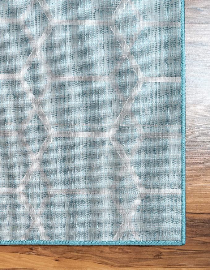 Rugs.com Lattice Trellis Collection Rug – 10 Ft Runner Blue Low-Pile Rug Perfect - Image 10