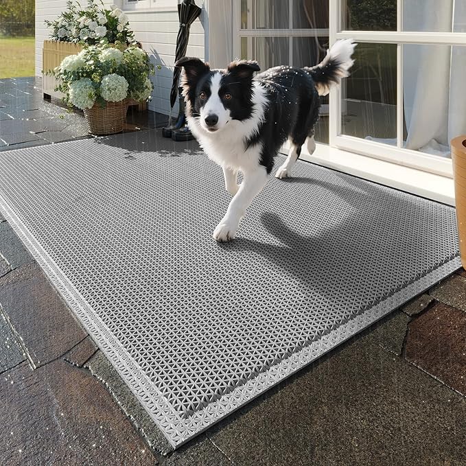 Front Door Mat 20''x31'', Drainage Heavy Duty Dirt Trapping Non-Slip Doormats by QiCaiJia