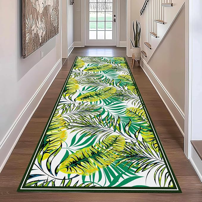 Green Botanical Tropical Leaves Rug 2.6x10ft - Image 2