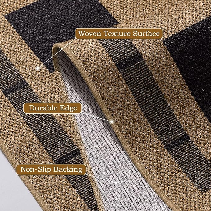 Checkered Jute Rugs, 6x9 Large Washable Outdoor Patio Rug, Living Room Bedroom - Image 7
