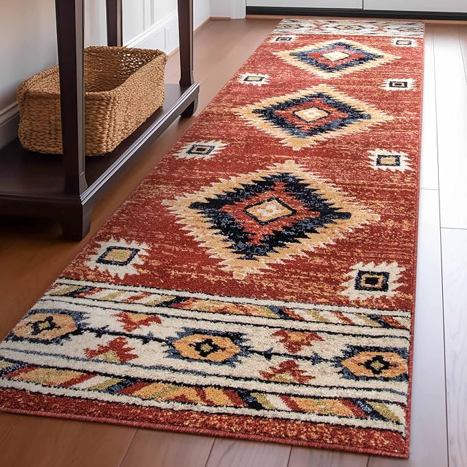 Well Woven Tulsa Lea Crimson Traditional Southwestern Tribal Runner Rug by WellWovenRugs