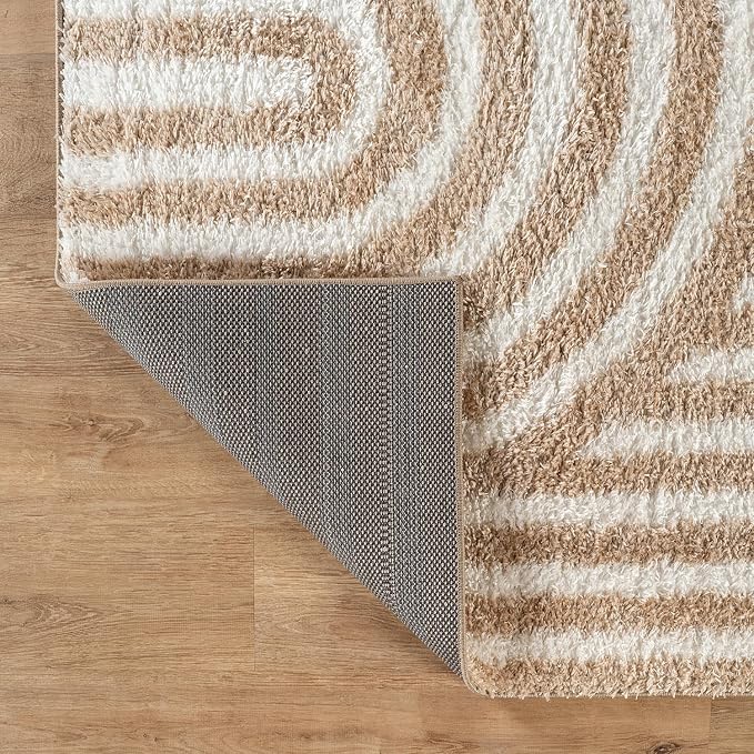 Rugshop Abstract Arch Shag Area Rug Beige 2' x 3' Ideal - Image 5