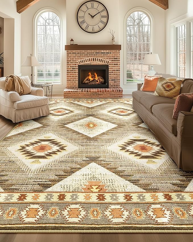 Area Rug 7x9 Rug Machine Washable Non-Slip Low Pile Print Pattern Western Rug - Image 8