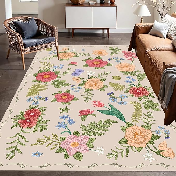 Rustic Flower Area Rug, Classic Colorful Bohemian Floral Pattern - Image 4