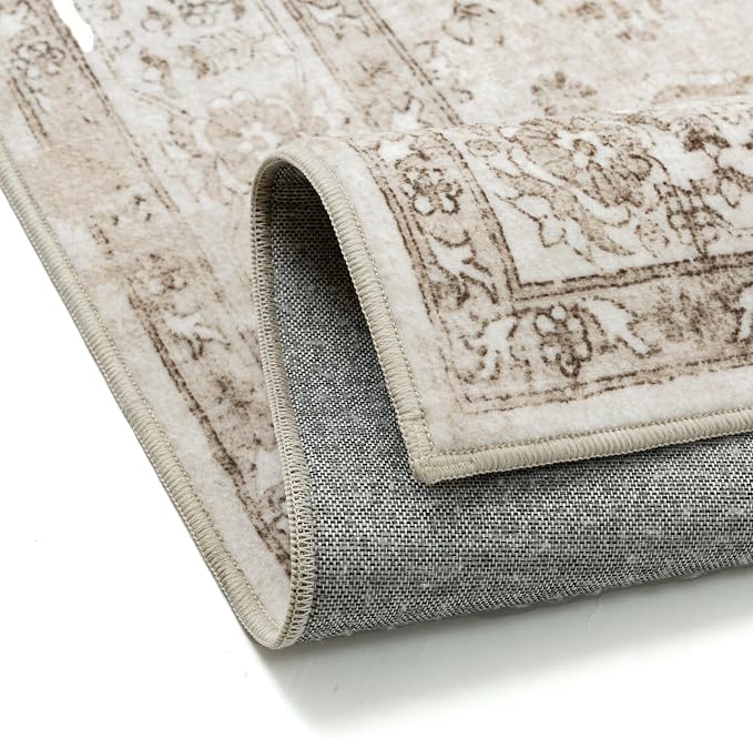 Taupe Runner Rug 2x6 Hallway Kitchen Washable Vintage Carpet Non Slip Retro - Image 6