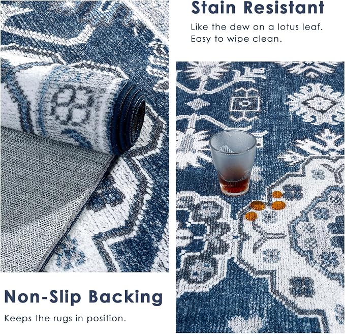 VK VK·LIVING Round Washable Rug 5'Ft Vintage Machine Washable Area Rugs - Image 3