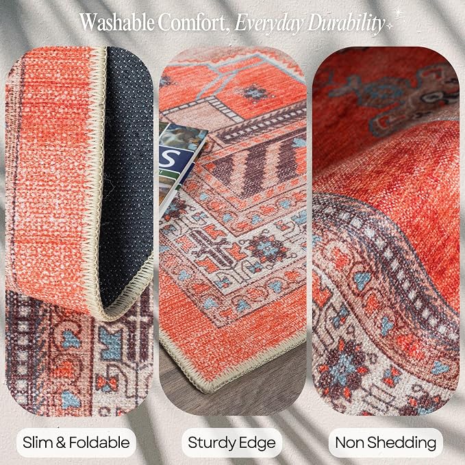 Fame Rugs Turkish Rug. Washable Vintage Oriental Antique Inspired Traditional - Image 3