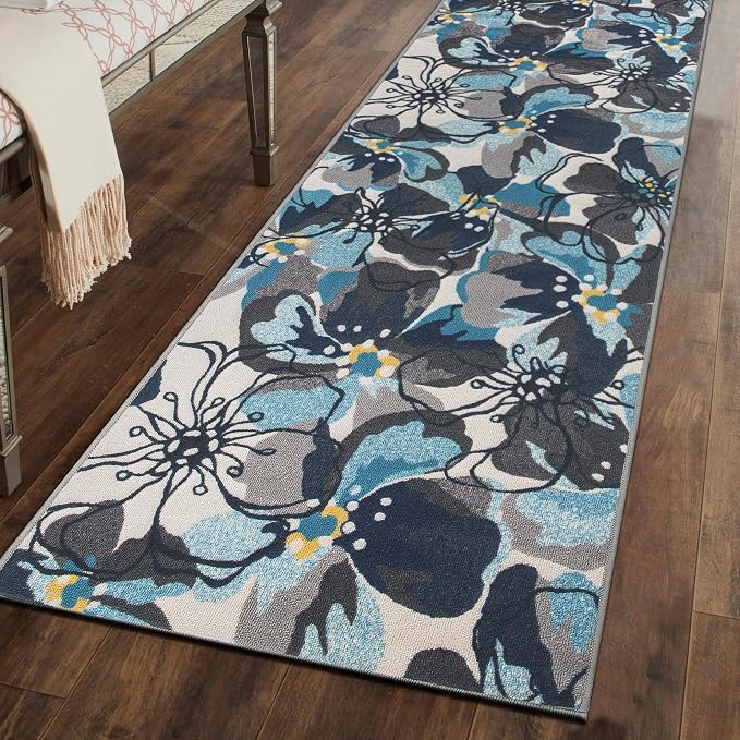 Rugshop Gray Large Floral Non-Slip Runner Rug Fade Resistant - Image 7