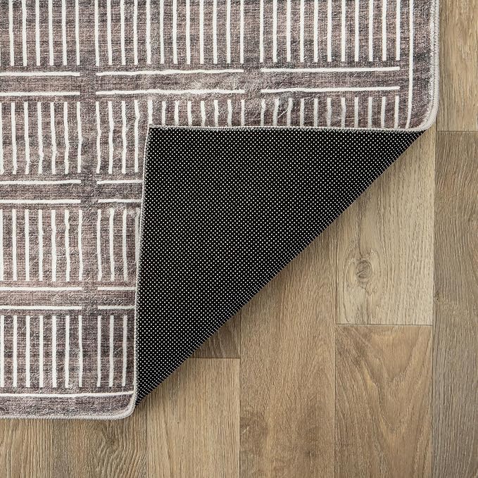 Rugshop Bohemian Stripe Lines Washable Non Slip Runner Rug 2' x 10' Brown - Image 4