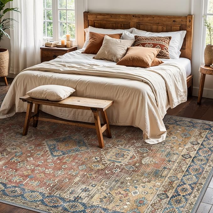 GENIMO 9x12 Area Rugs for Living Room, Machine Washable Non Slip Vintage Rugs - Image 3