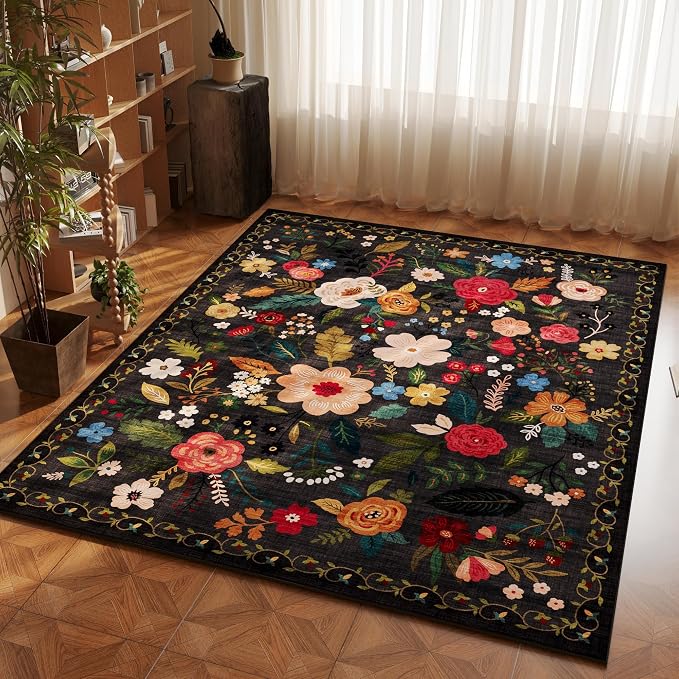 Rugcomf Bedroom Rug 3x5 Rug Washable Area Rug Non Slip Low Pile Boho Floral - Image 4