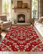 Red Flower Carpet for Living Room, 5x7 Non-Slip Washable Low Pile Abstract by Gearsly