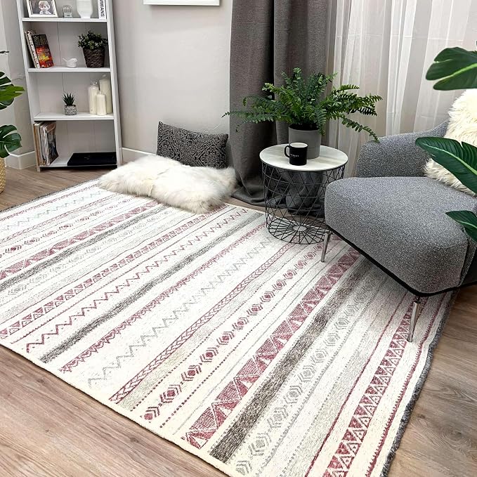 Alfa Rich 5x8 Mauve Off White Washable Area Rugs by AlfaRichRugs