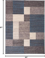 Rugshop Contemporary Blue Geometric Boxes Non-Slip Area Rug Non-Shedding - Image 2