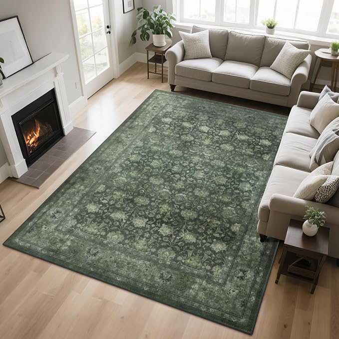 Large 8x10 Washable Area Rug for Living Room, Non Slip Vintage Traditional Rugs by Zarvenda