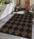 Easy Jute Checkered Area Rug, 3x5 Indoor Outdoor Entryway Rug Washable Coffee - Image 6