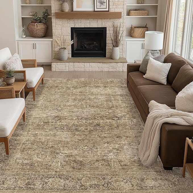 FMFUNCTEX 6x9 Washable Area Rug Brown Vintage Neutral Distressed Oriental Large by Fmfunctex