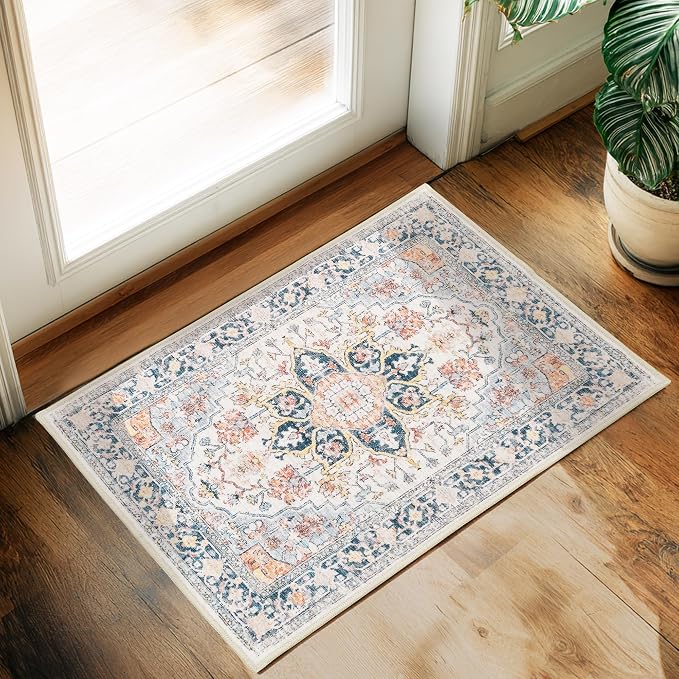 XWZO Entryway Area Rug 2x3ft — Soft Vintage Low Pile Non-Slip Door Floor Mat by XWZO