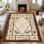 Country Cottage Deer Area Rugs 3x5ft Animal Plant Pine Cone Leaves Branches - Image 2