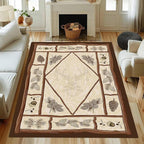 Country Cottage Deer Area Rugs 5x6ft Animal Plant Pine Cone Leaves Branches - Image 2