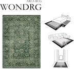 8x10 Washable Area Rug for Living Room Bedroom Green Vintage Distressed Rustic - Image 2
