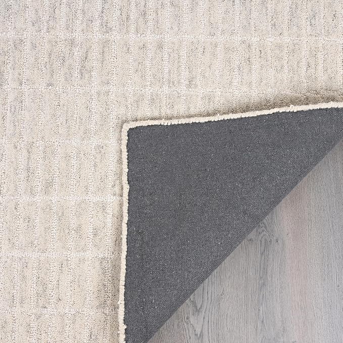 Hand-Tufted 100% Wool Area Rug – Unique Modern Geometric Grid Pattern, Soft - Image 5