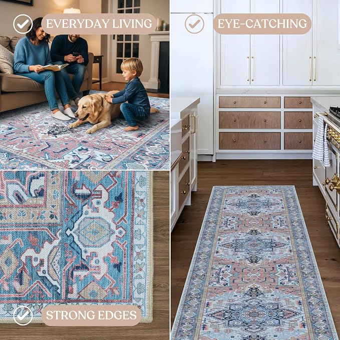 Washable Area Rug. Modern Farmhouse. Vintage. Turkish. Bohemian. Distressed. - Image 4