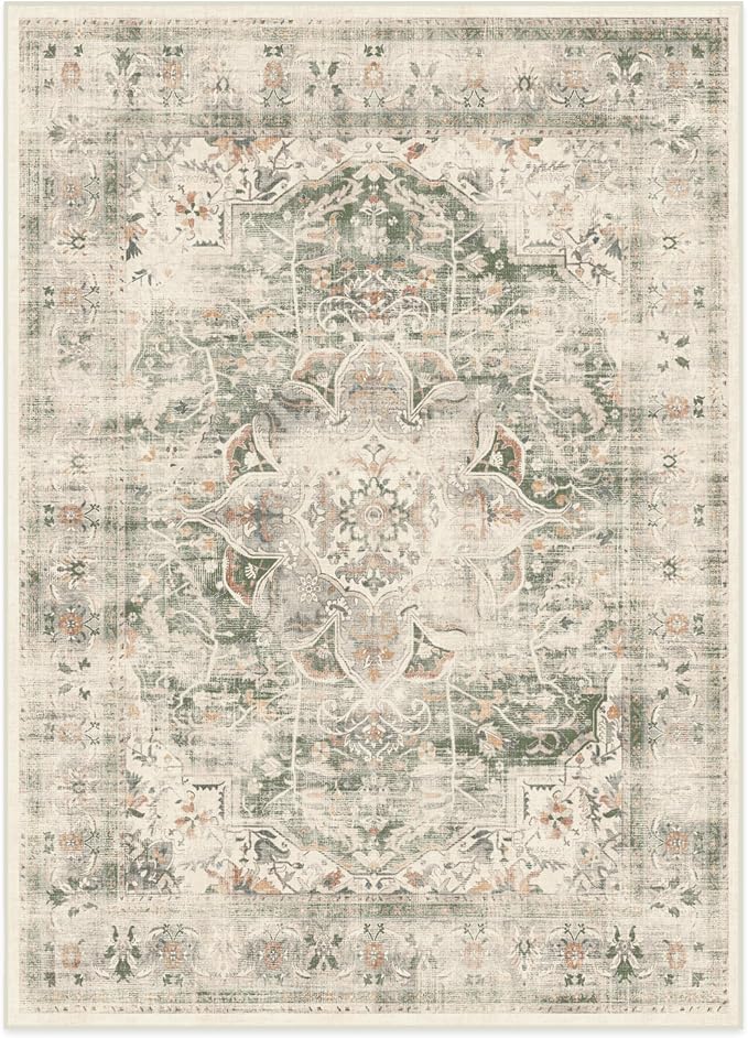 RUGGABLE Washable Vintage Area Rug – Sarrah Sage 5x7, Stain-Resistant, Non-Slip - Image 3