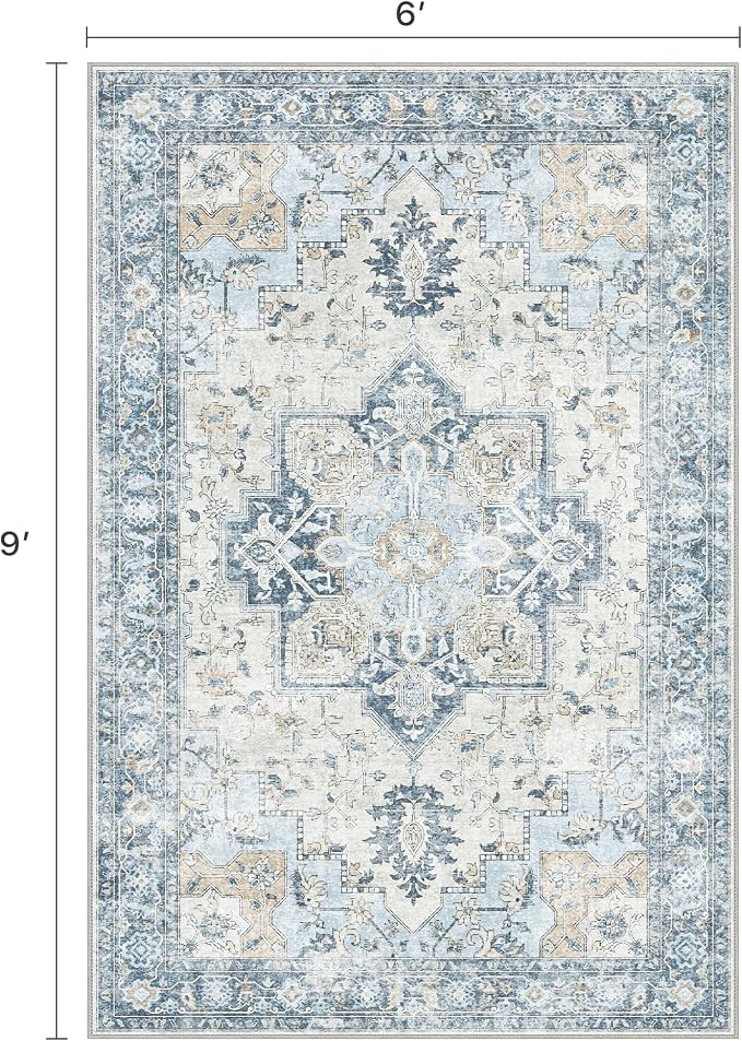 6x9 Area Rugs for Living Room, Machine Washable Rug, Non Slip Vintage Rugs - Image 2