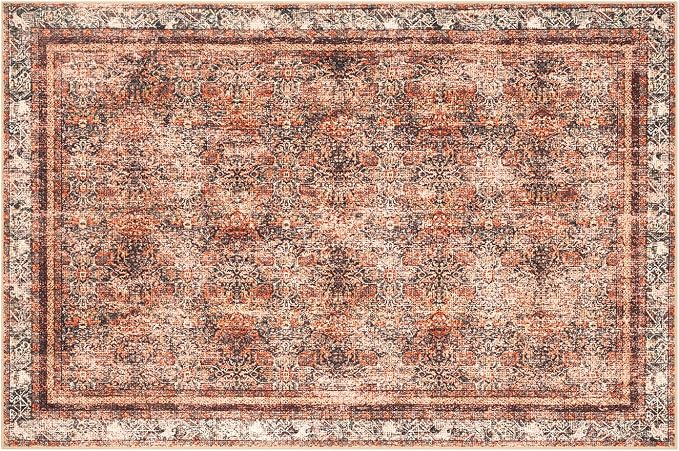 Phantoscope Washable Area Rug 6'x9' Non-Slip, Vintage Neutral Xmas Rugs - Image 2