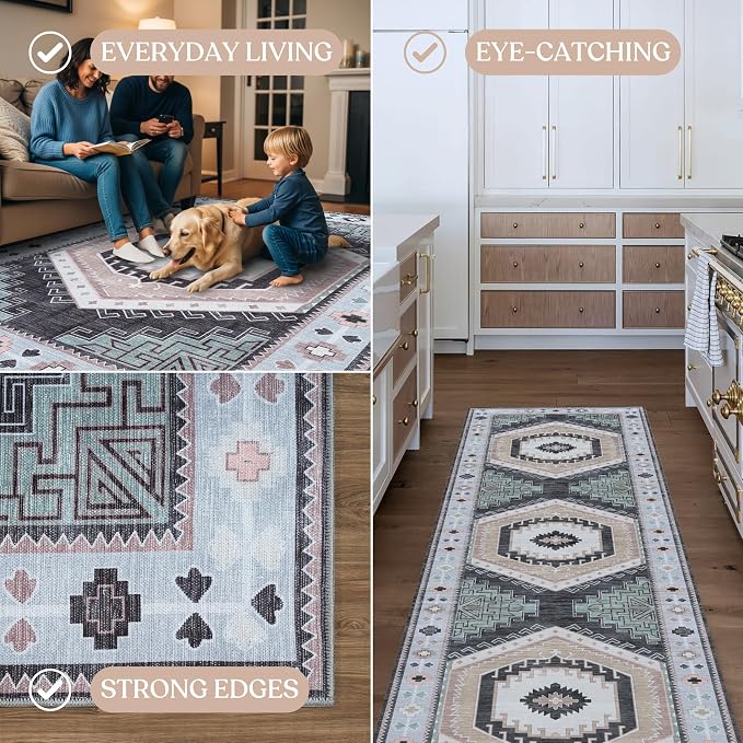 Washable Area Rug. Modern Farmhouse. Vintage. Turkish. Bohemian. Distressed. - Image 4