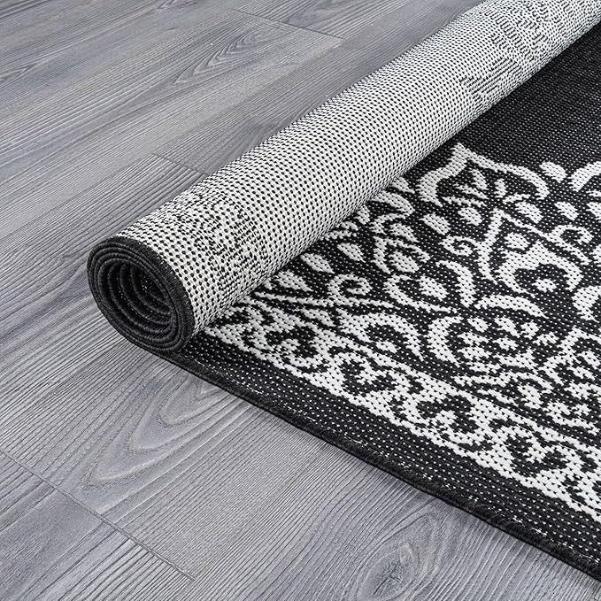 CAMILSON Outdoor Rug, 5x7 Medallion Black White Modern Area Rugs - Image 6