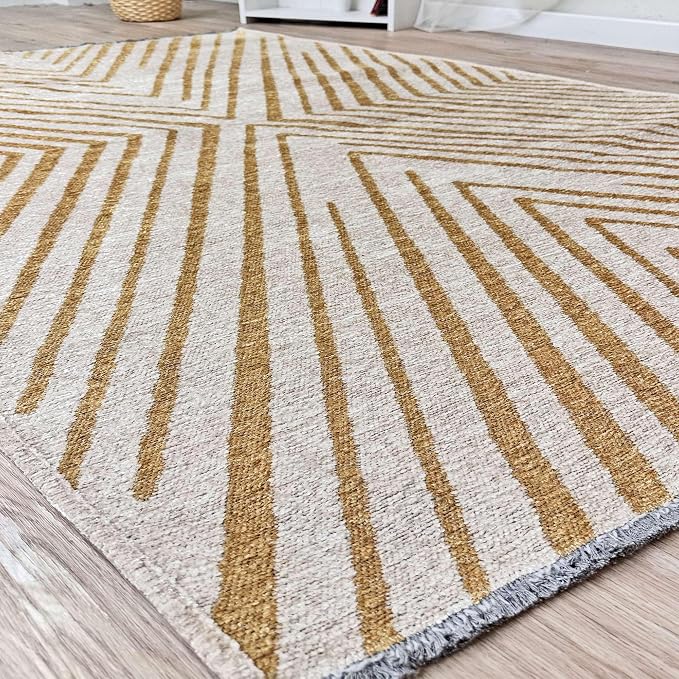 Alfa Rich 3x5 Geometric Gold Off White Washable Area Rugs - Image 3