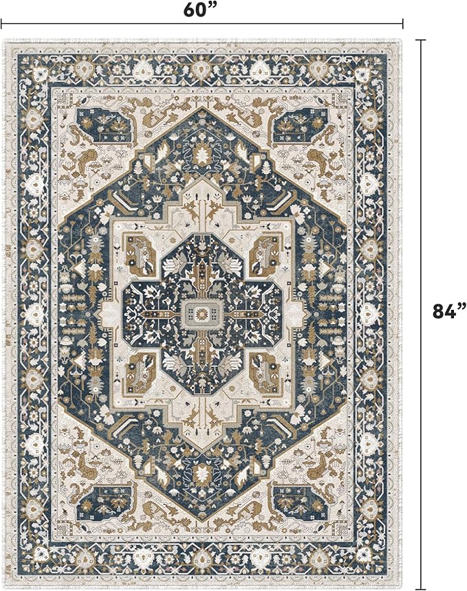 EnHomee 5x7 Area Rugs Washable for Bedroom, Boho Vintage Rugs, Foldable Area - Image 2