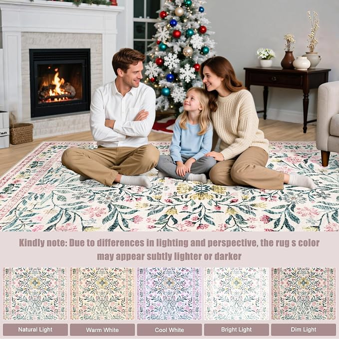 6x9 Area Rugs for Living Room: Floral Washable Rug Vintage Large Soft Boho - Image 9