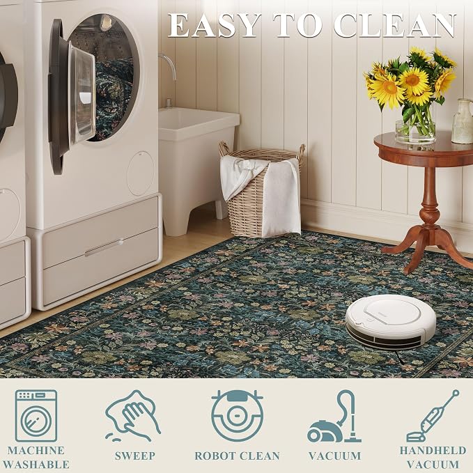 DUKINO 3x5 Area Rug, Vintage Floral Washable Rug - Image 5