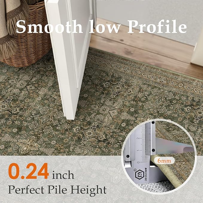 Entryway Area Rug 4x6 Green Brown Vintage Washable Office Carpet Traditional - Image 3