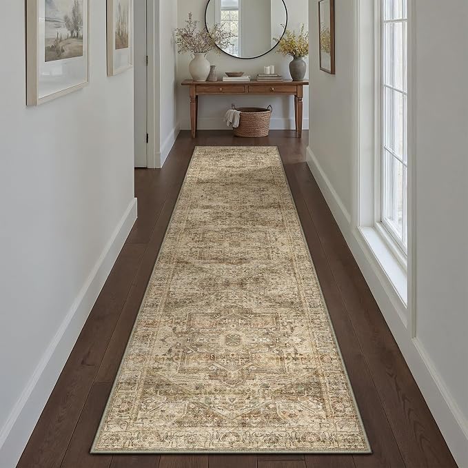 Brown Multi Hallway Runner Rug 2x7 Vintage Washable Distressed Area Carpet - Image 6