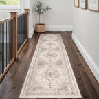 Runner Rug 3x10 Beige Hallway Washable Carpet Non Slip Vintage Medallion Carpet by PureCozy